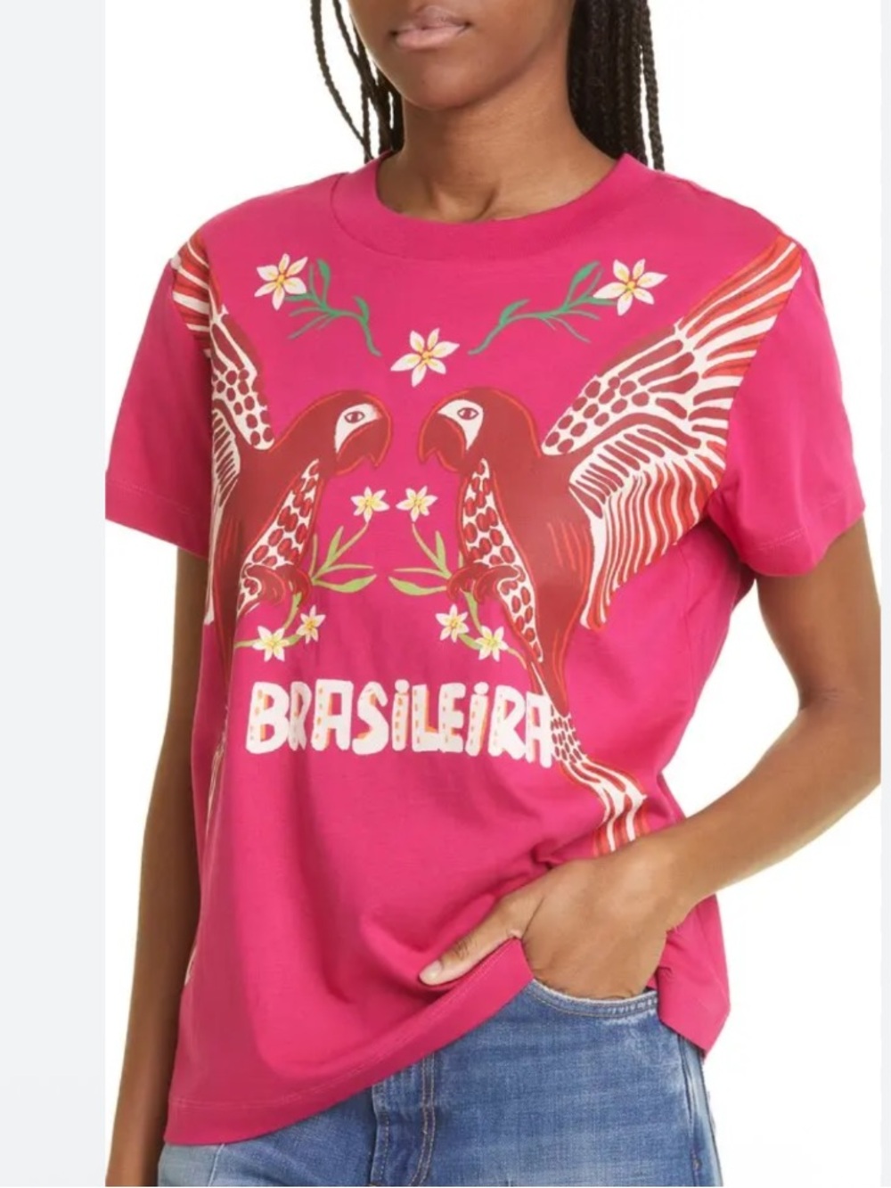 FARM Rio Pink 'Brasileira' Parrot Graphic Short Sleeve Tee XS